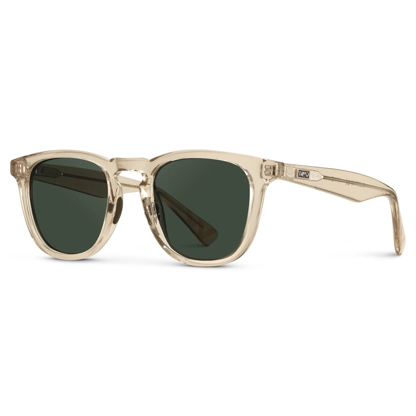 Sand Brown / G15 || Side view of Men's Round Prescription Sunglasses with Sand Brown Frame and Green Lens on a white background