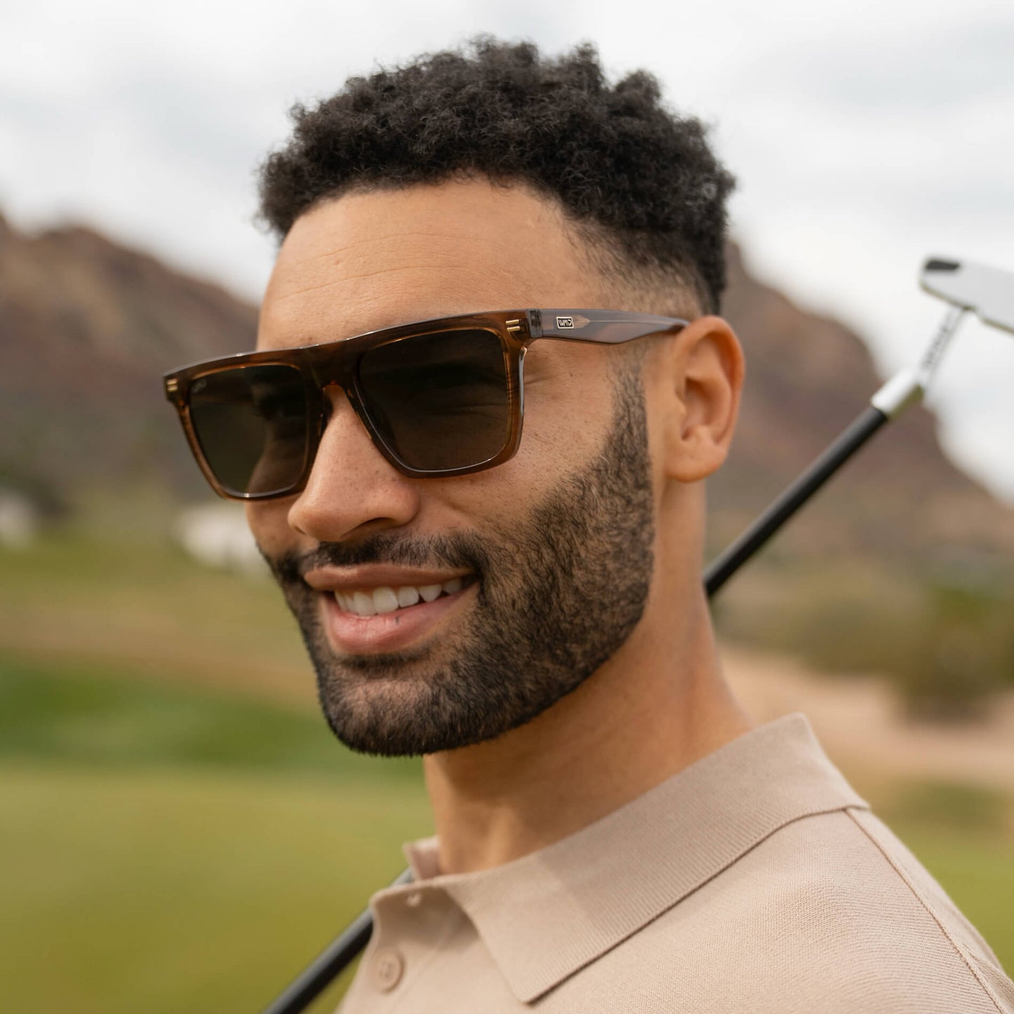 Crystal Mesquite Grain / Green Lens || Brown Rectangle Frame Sunglasses with Green Polarized Lenses