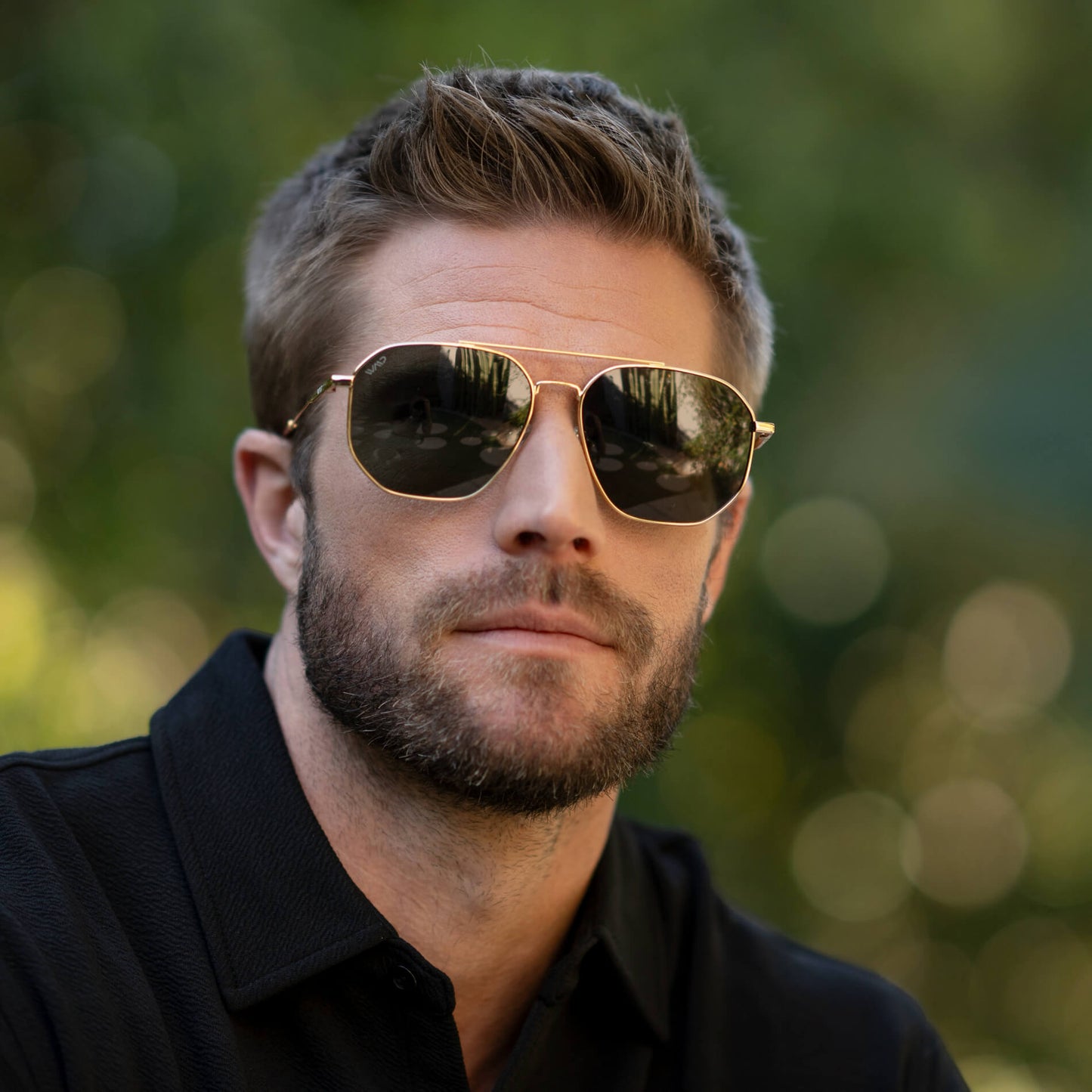 Gold / Smoke Green Lens || Men's Modern Double Bridge Aviator Sunglasses with Gold Frame and Green Polarized Lenses