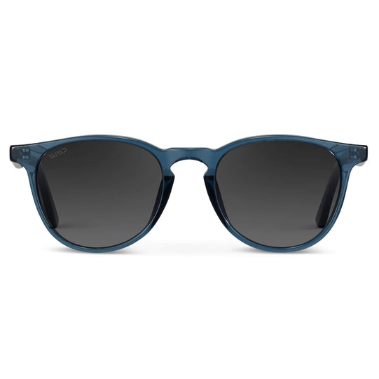 Crystal Cobalt / Black Gradient Lens || Round Sunglasses with Blue Frame and Grey Lenses
