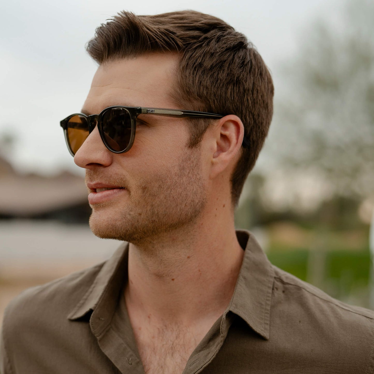 Crystal Sage / Brown Lens || Men's Round Polarized Sunglasses with Green Frame and Brown Lenses