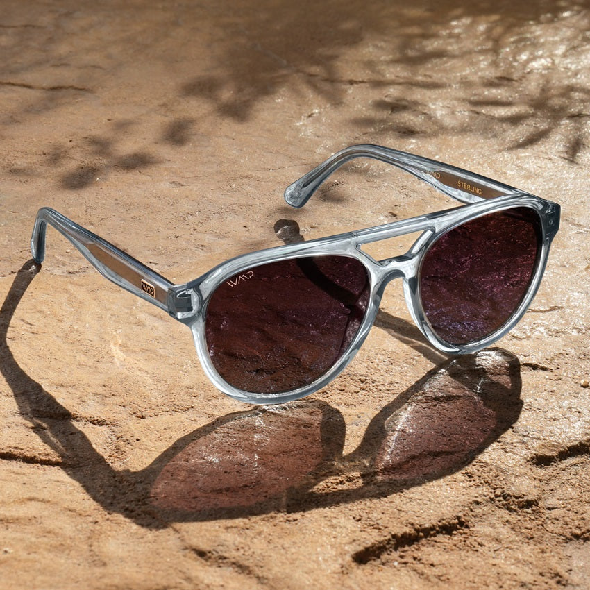 Denim Blue / Brown Gradient Lens || Blue Aviator Frame Sunglasses with Brown Polarized Lenses