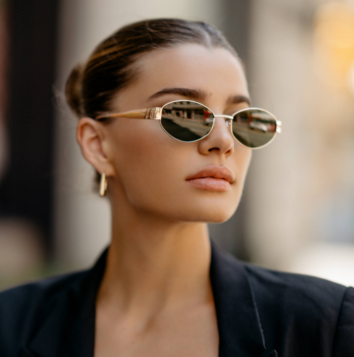 thumbnail image 2 of WMP Eyewear – Women's Trendy Oval Sunglasses: Small Retro Frame, 90s Y2K Style, Perfect For Everyday Wear, Black / Triple Black Lens, One Size 2 of 12