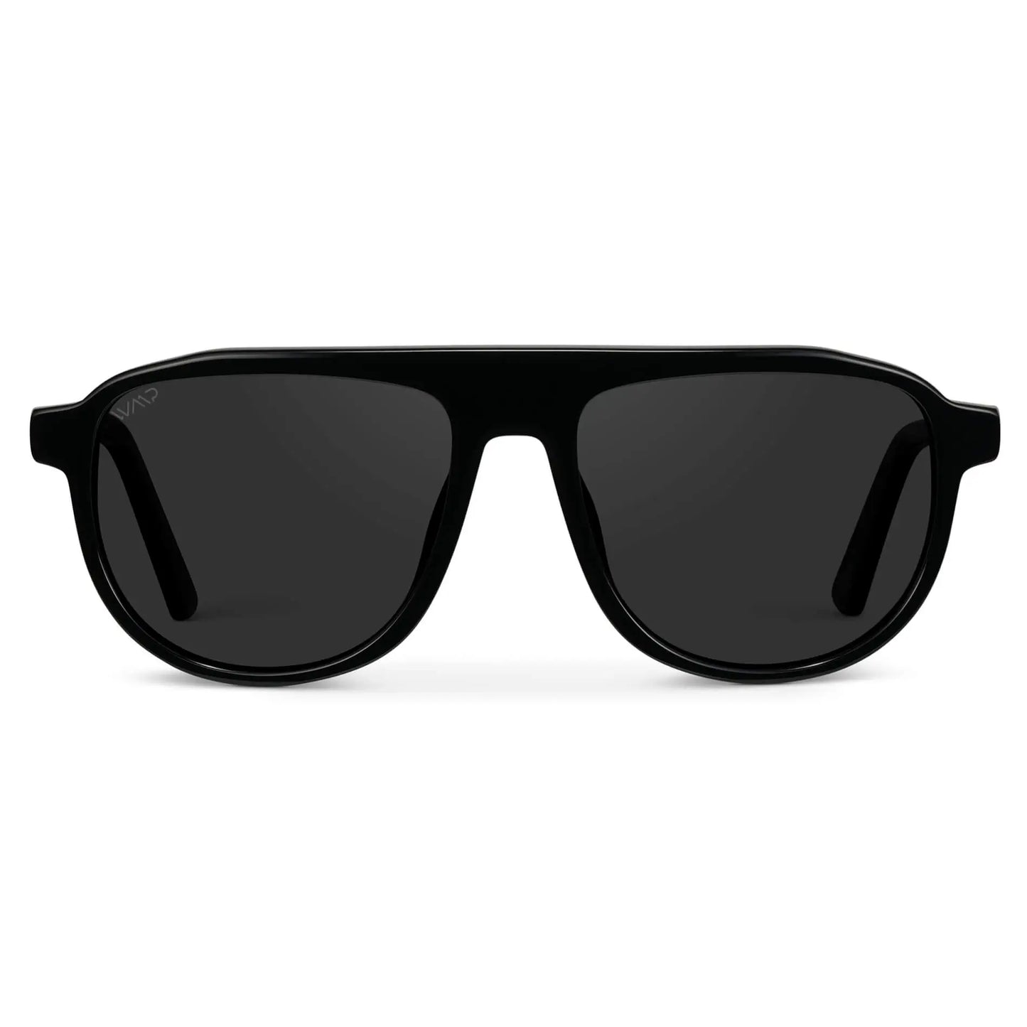 Glossy Black / Black Lens || Black Aviator Sunglasses with Black Polarized Lenses