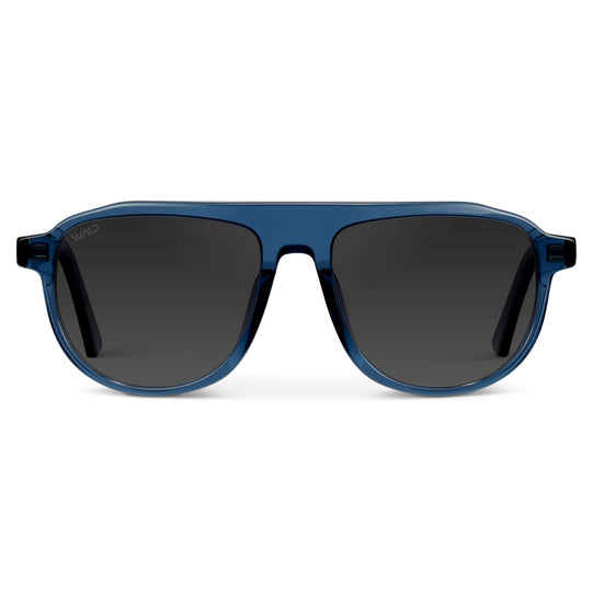 Crystal Cobalt / Smoke Gradient Lens || Blue Aviator Sunglasses with Black Polarized Lenses