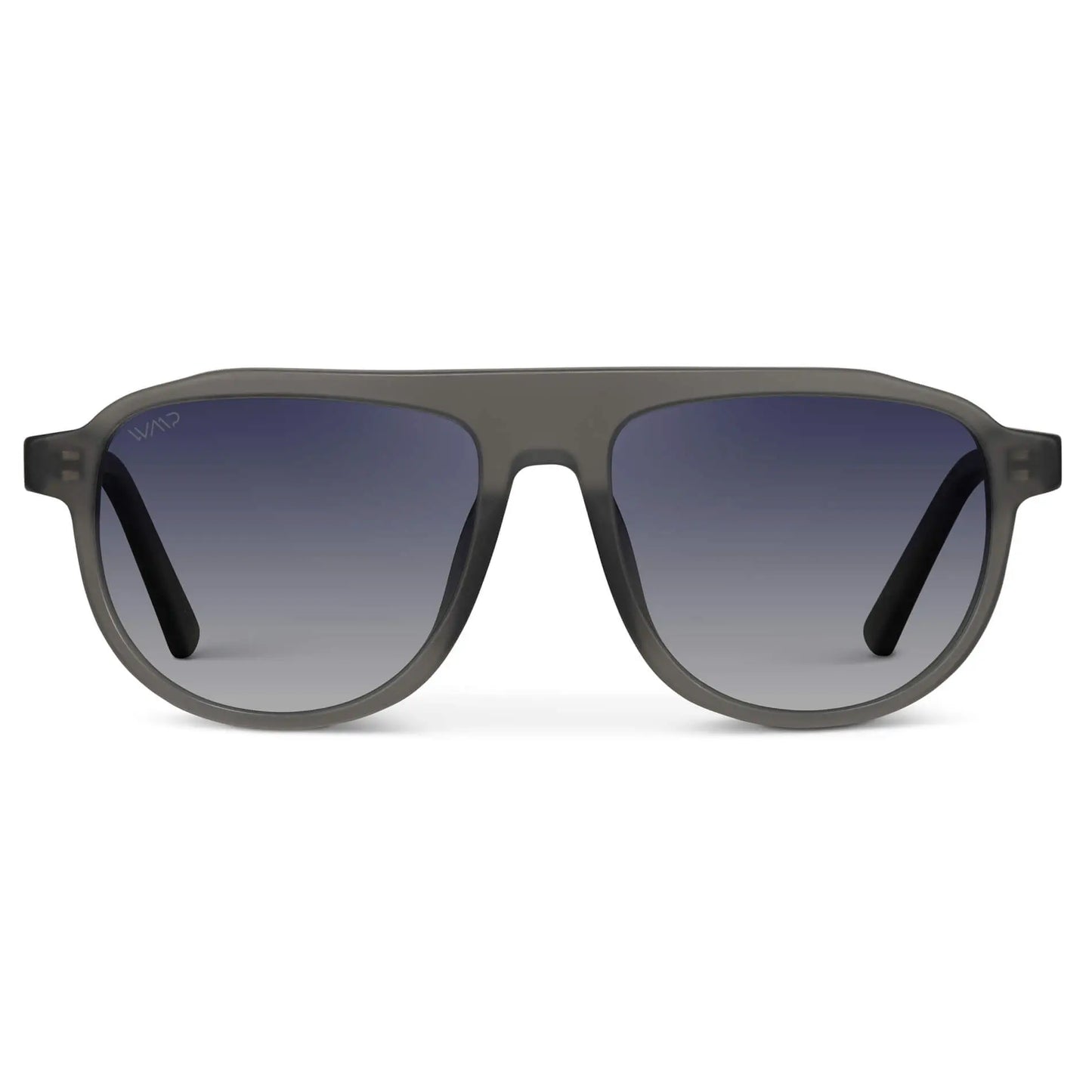 Frosted Graphite / Navy Gradient Lens || Grey Aviator Sunglasses with Blue Polarized Lenses