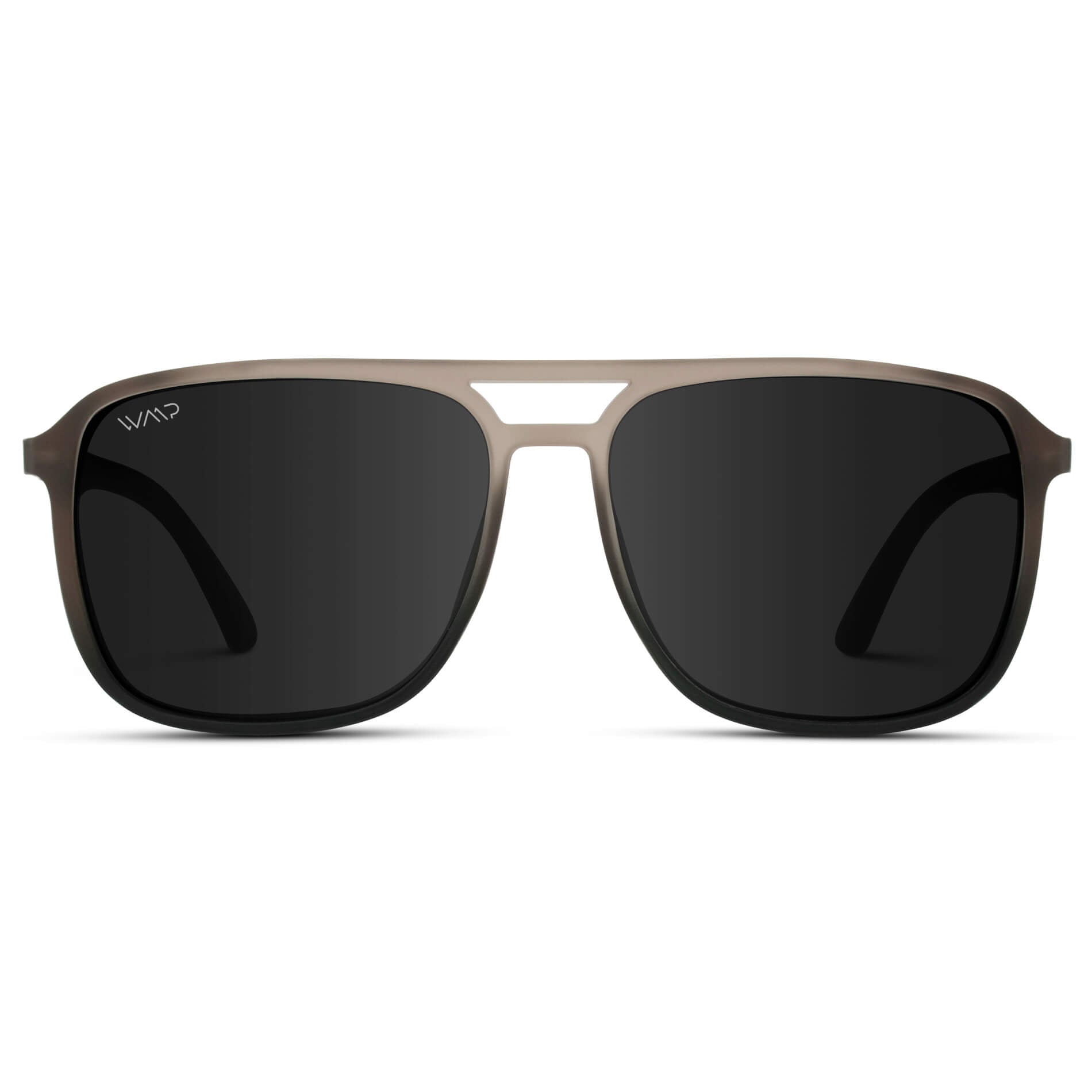 Sand Storm / Black Lens || Taupe Square Aviator Sunglasses with Black Polarized Lenses