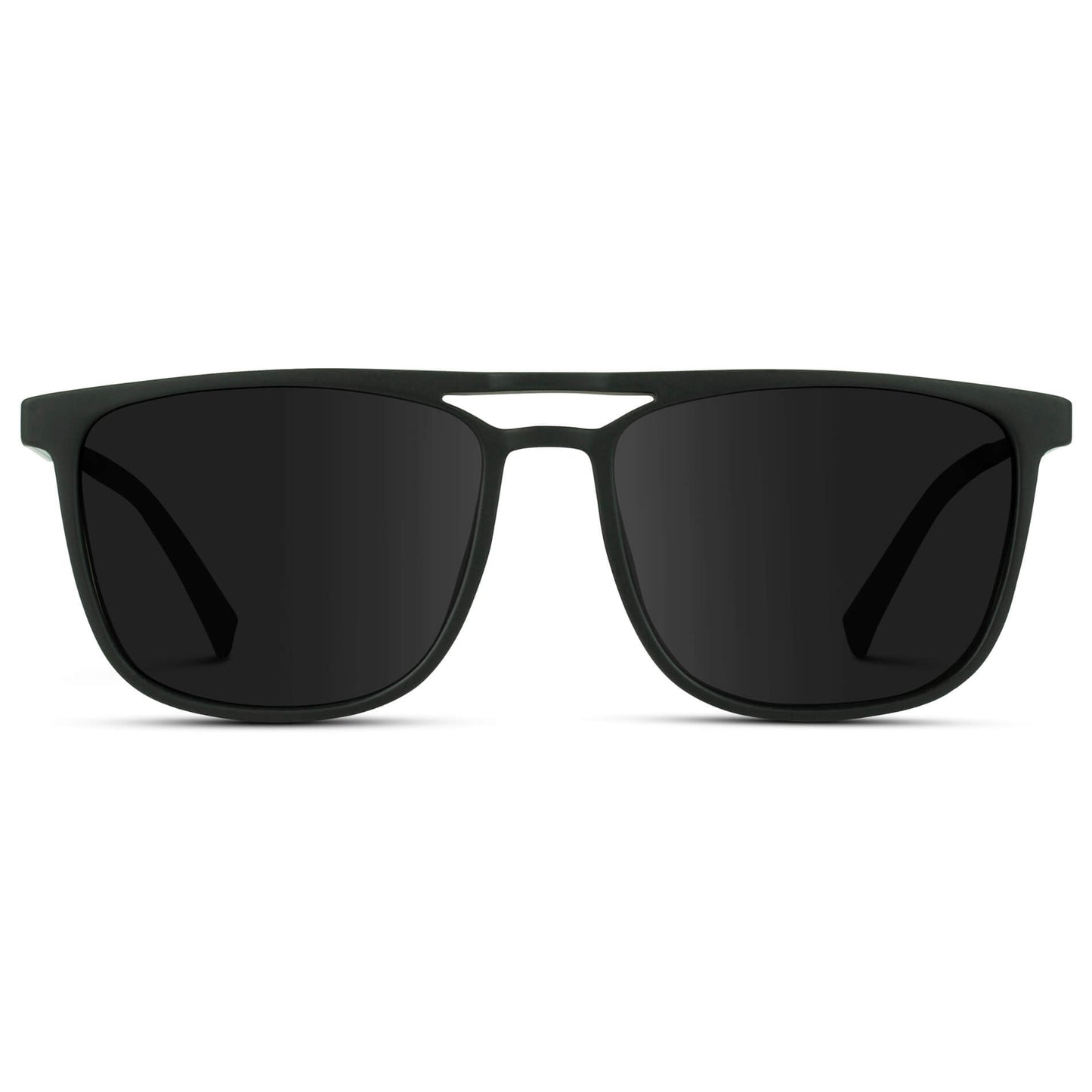 Jade Black || Black Rectangular Aviator Sunglasses with Black Polarized Lenses