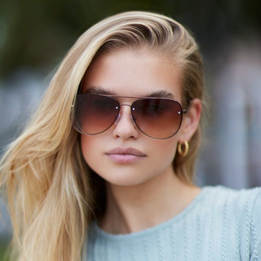 Metallic Brown / Ombre Brown || Classic Brown Rimless Aviator Sunglasses with Brown UV Protection Lenses