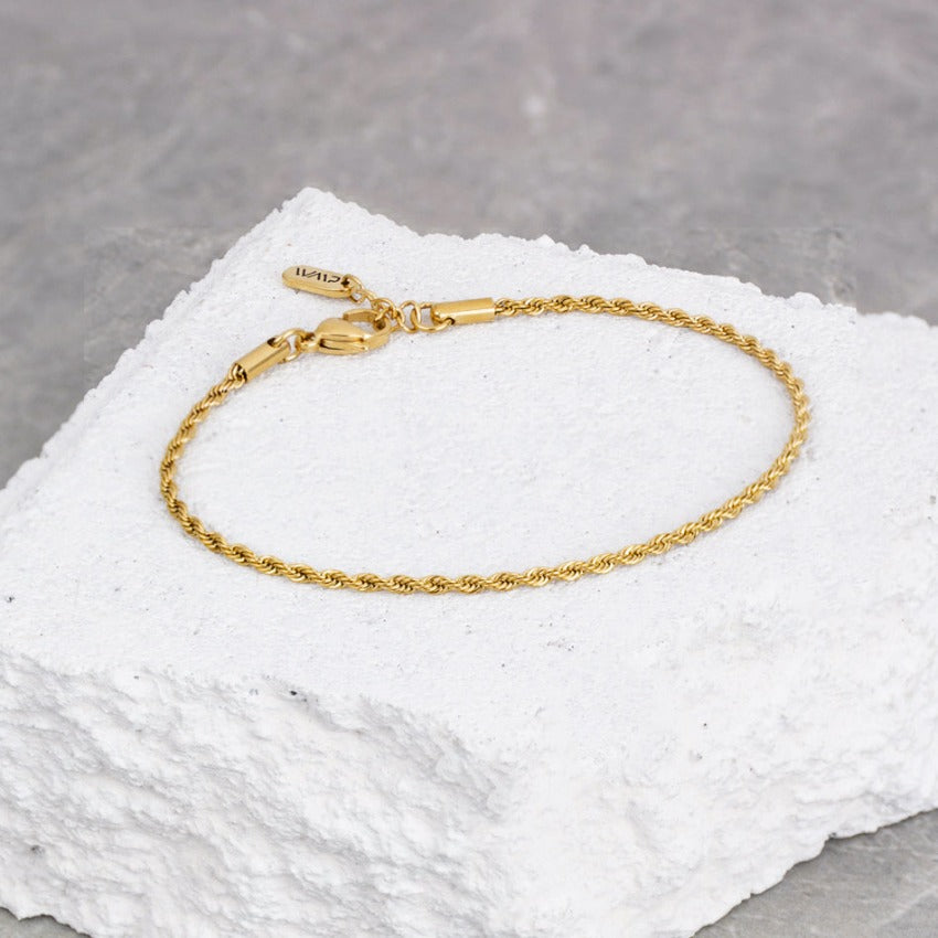 Gold || Men's Bracelet with 14K Gold Plated Twisted Rope Detail and Adjustable Clasp