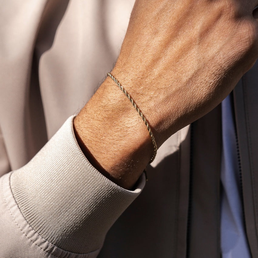 Gold || Minimal Twisted Rope 14K Gold Plated Chain Bracelet for Men