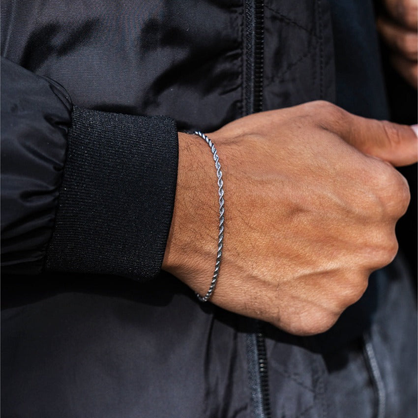 Silver || Silver Stainless Steel Handmade Braided Rope Bracelet for Men