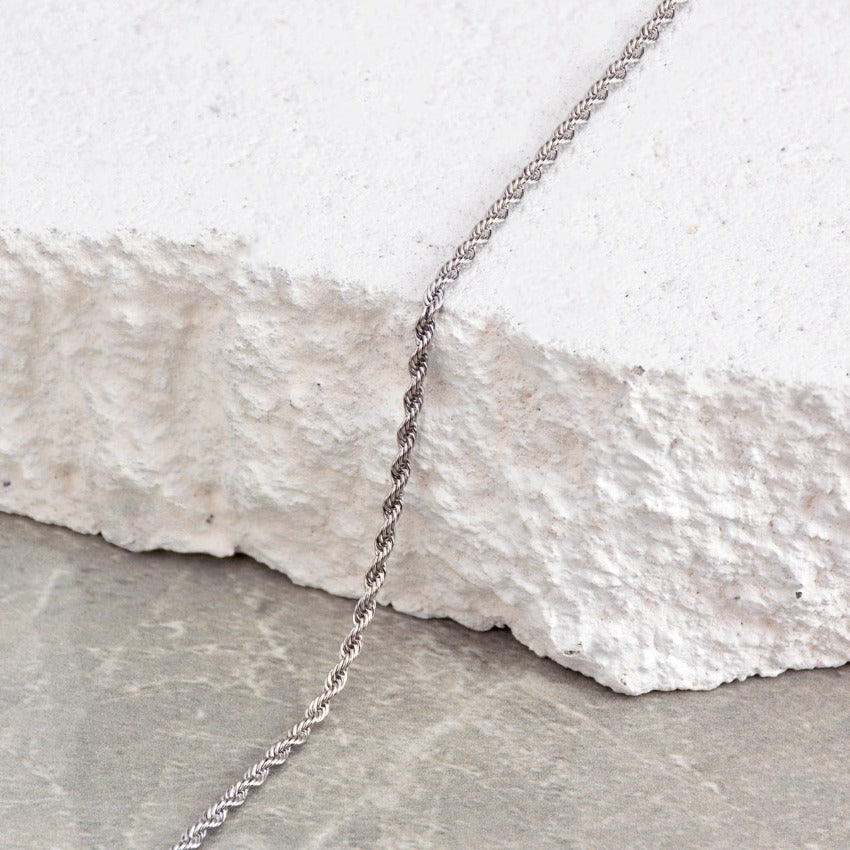 Silver || Men's Bracelet with Silver Stainless Steel Twisted Rope Detail and Adjustable Clasp