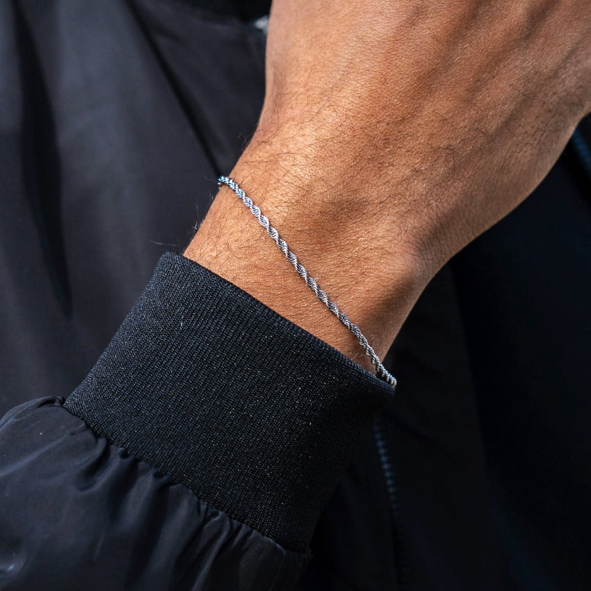 Silver || Minimal Twisted Rope Silver Stainless Steel Chain Bracelet for Men