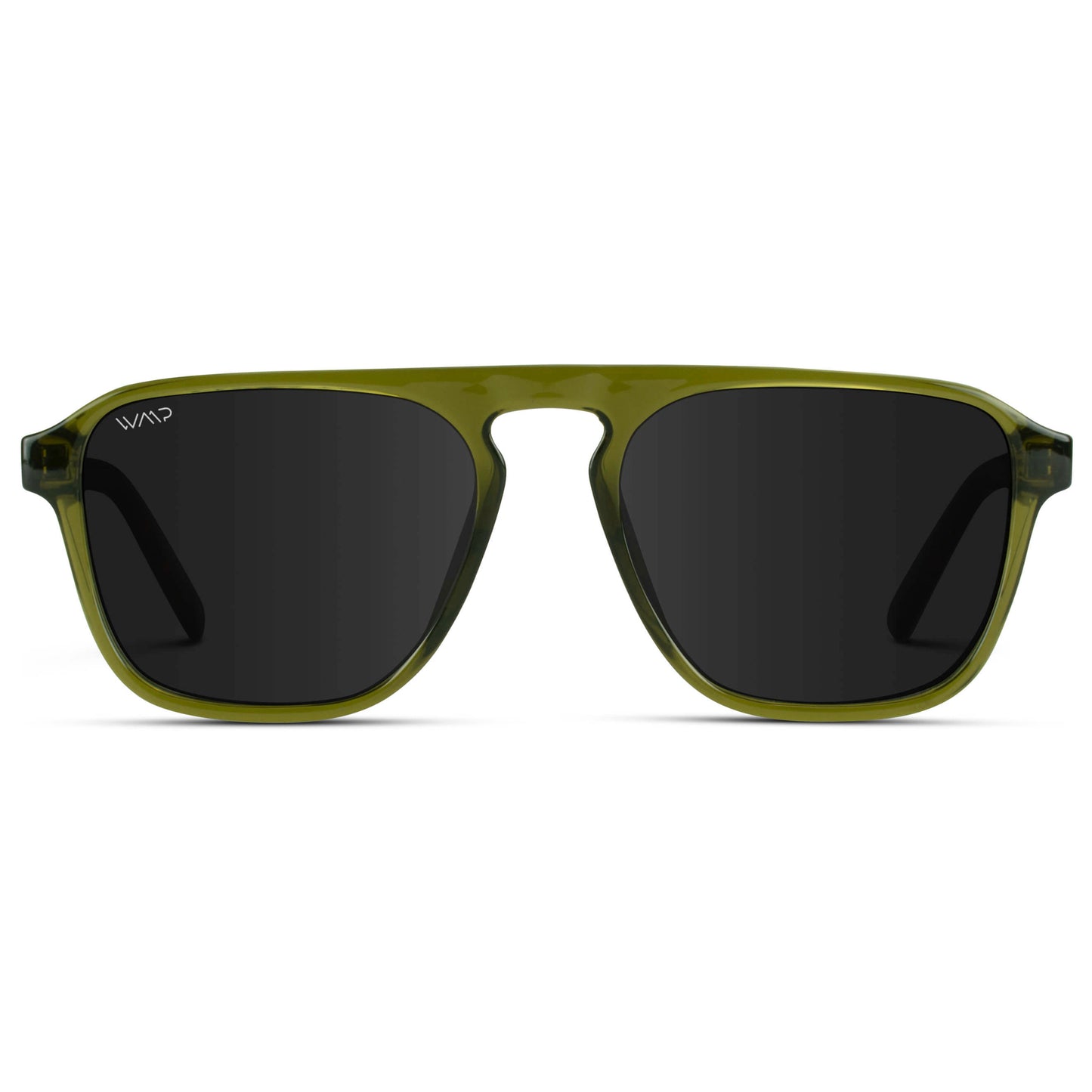 Crystal Saguaro Green / Black Lens || Green Single Bridge Aviator Sunglasses with Black Polarized Lenses