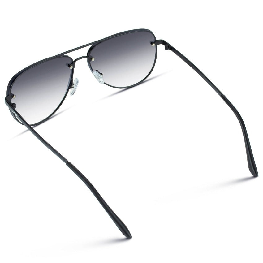 Black Matte / Gradient Black Lens || Classic Black Rimless Aviator Sunglasses with Black UV Protection Lenses