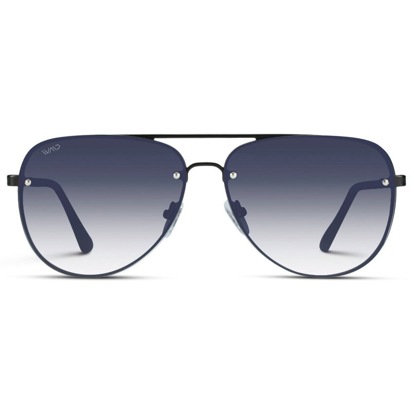 Black Matte / Gradient Black Lens || Black Double Bridge Aviator Sunglasses with Black Gradient Lenses
