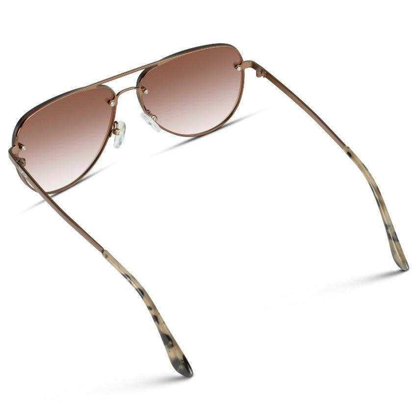 Metallic Brown / Ombre Brown || Classic Brown Rimless Aviator Sunglasses with Brown UV Protection Lenses