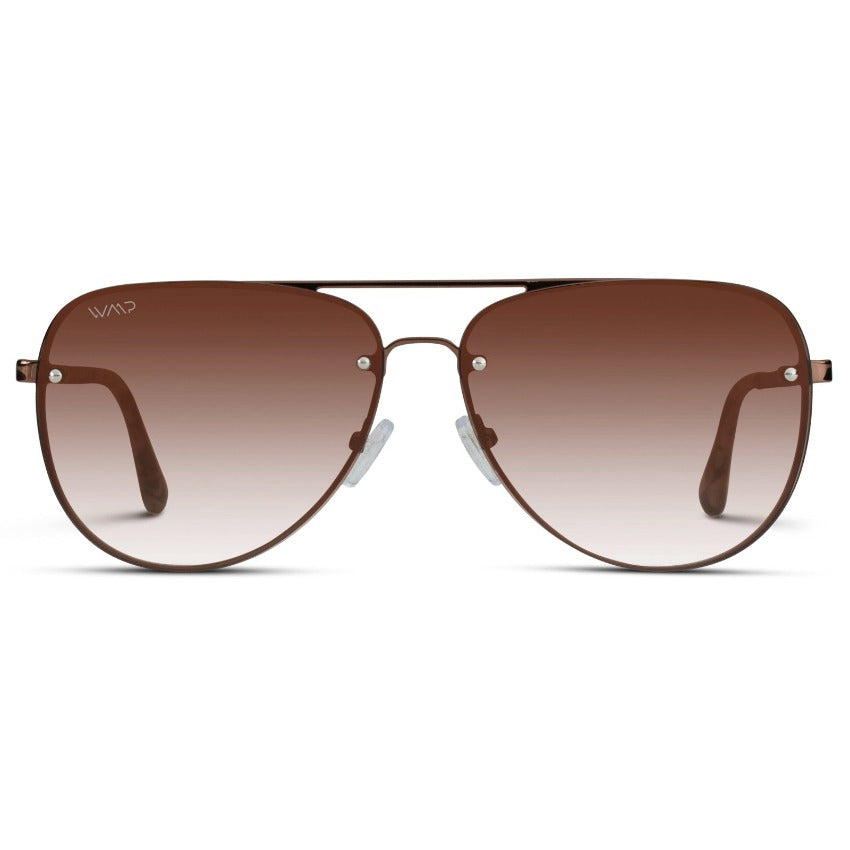 Metallic Brown / Ombre Brown || Brown Double Bridge Aviator Sunglasses with Brown Gradient Lenses