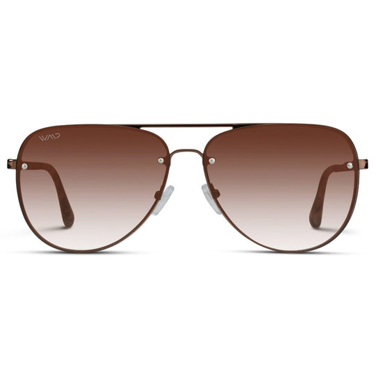 Metallic Brown / Ombre Brown || Brown Double Bridge Aviator Sunglasses with Brown Gradient Lenses
