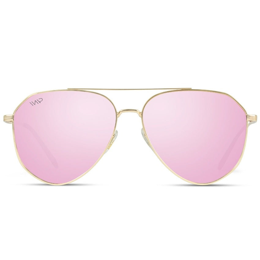 Gold Frame / Mirror Pink || Modern Polarized Aviator Sunglasses Pink Lens Gold Frame and Comfortable Screw-less Nose Pads