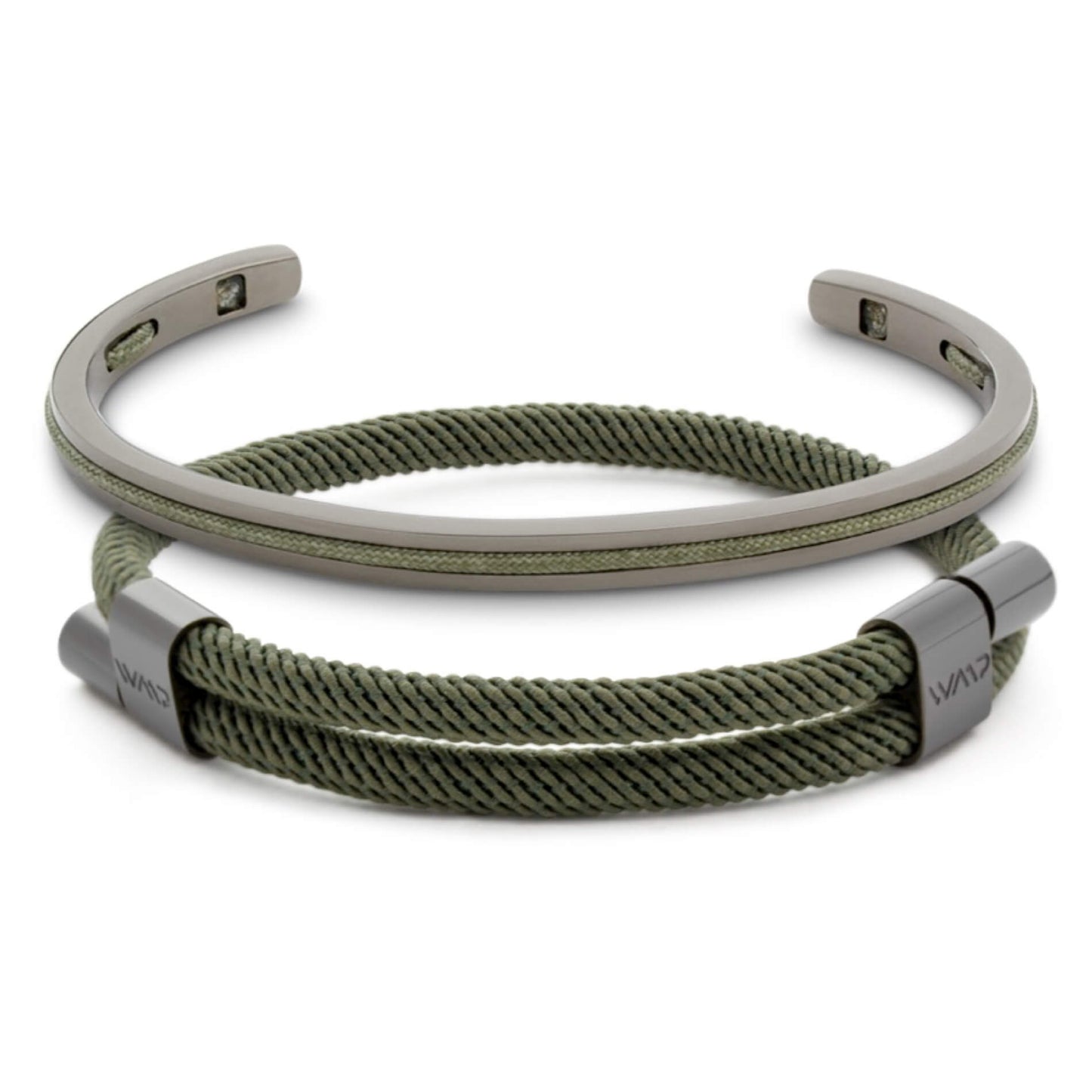 Olive Green / Gunmetal || Men's Adjustable Bracelet Set with Gunmetal and Green Details