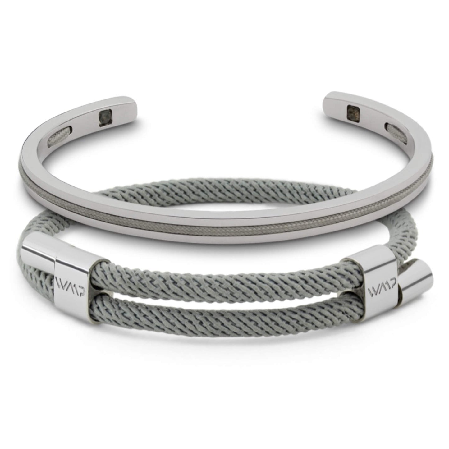 Stone Grey / Silver || Men's Adjustable Bracelet Set with Silver and Grey Details