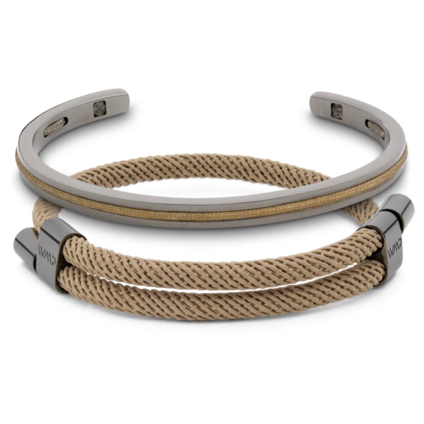 Sand / Gunmetal || Men's Adjustable Bracelet Set with Gunmetal and Brown Details