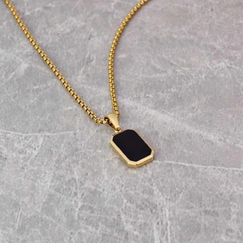 Gold / Dusk Black Pendant || Handmade Staple Necklace with 14K Gold Plated Chain and Black Porcelain Pendant