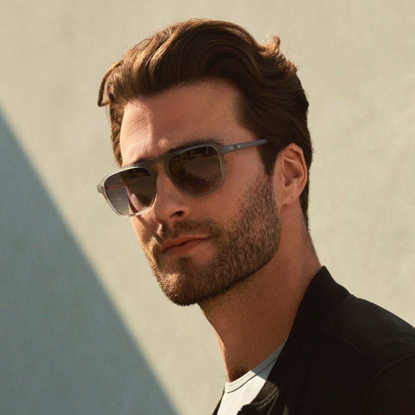 Moonrock Grey / Black Gradient Lens || Grey Single Bridge Aviator Sunglasses with Black Polarized Lenses