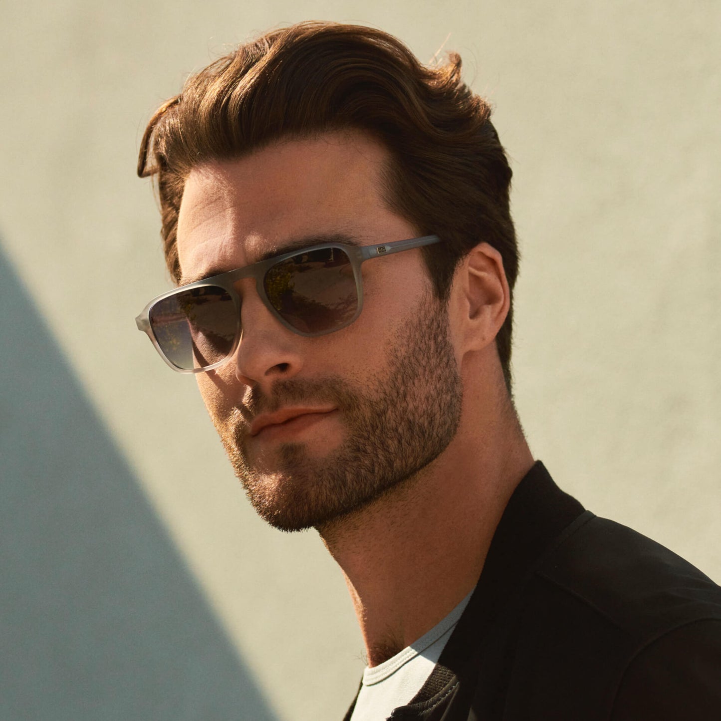 Moonrock Grey / Black Gradient Lens || Grey Single Bridge Aviator Sunglasses with Black Polarized Lenses