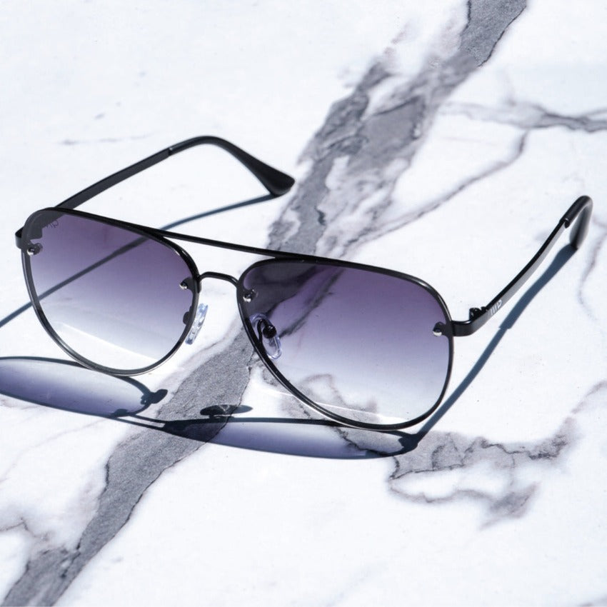 Black Matte / Gradient Black Lens || Lightweight Classic Aviator Sunglasses with Black Stainless Steel Frame