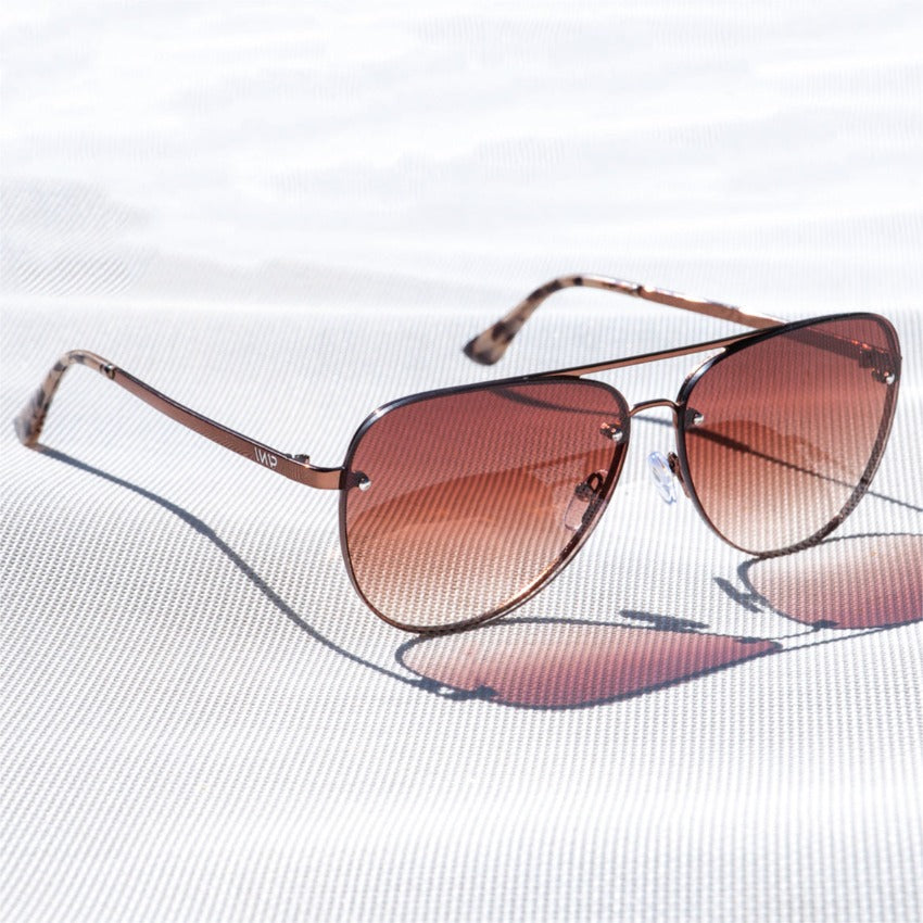 Metallic Brown / Ombre Brown || Lightweight Classic Aviator Sunglasses with Brown Stainless Steel Frame