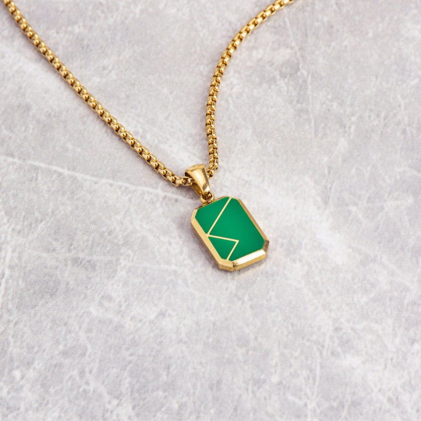 Gold / Napier Green Pendant || Handmade Staple Necklace with 14K Gold Plated Chain and Green Porcelain Pendant
