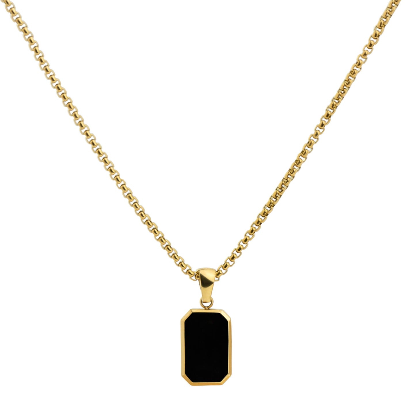Gold / Dusk Black Pendant || Handmade Geometric 14K Gold Plated Rectangular Black Pendant Necklace