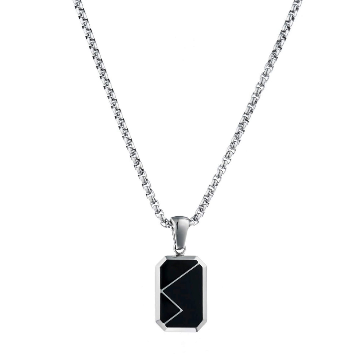 Silver / Dusk Black Pendant || Handmade Geometric Polished Silver Stainless Steel Rectangular Black Pendant Necklace