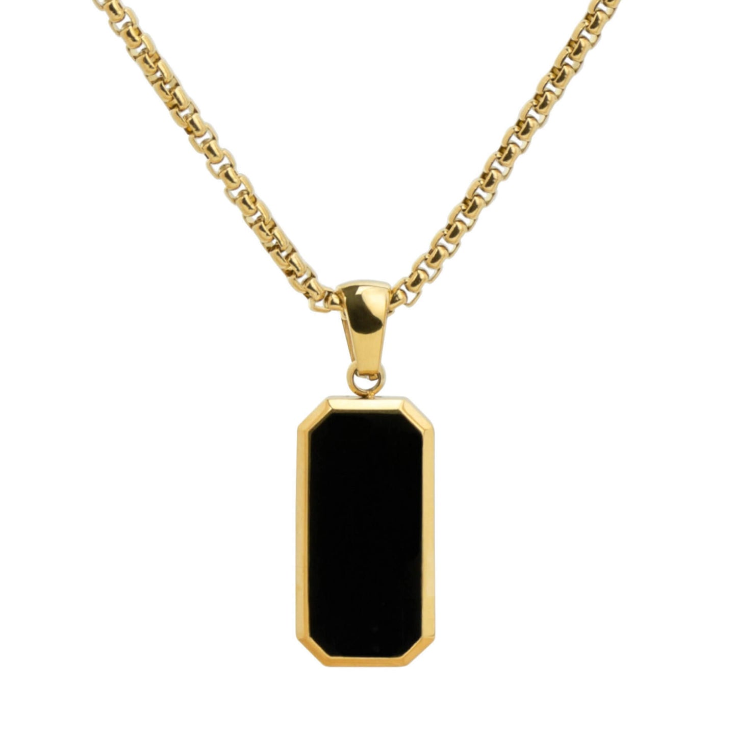 Gold / Dusk Black Pendant || Men's Black Porcelain Stone Pendant Necklace with Gold Rolo Box Chain