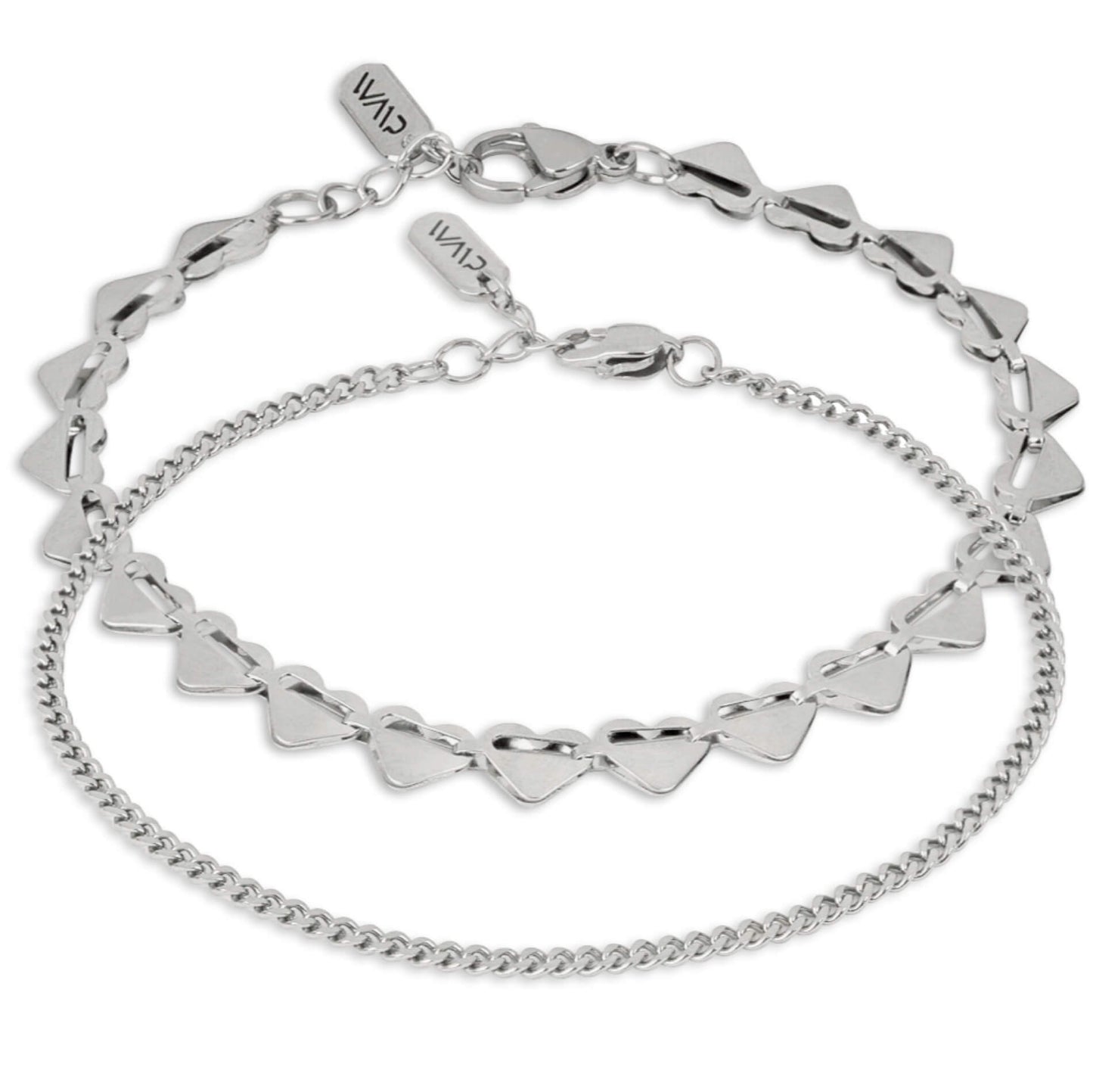 Silver || Minimalist Bracelet Set for Women with Silver Stainless Steel Chains and Heart Detail