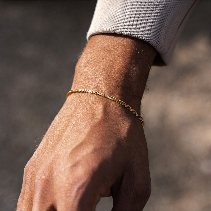 Gold || 14K Gold Finish Handmade Fox Tail Chain Bracelet for Men