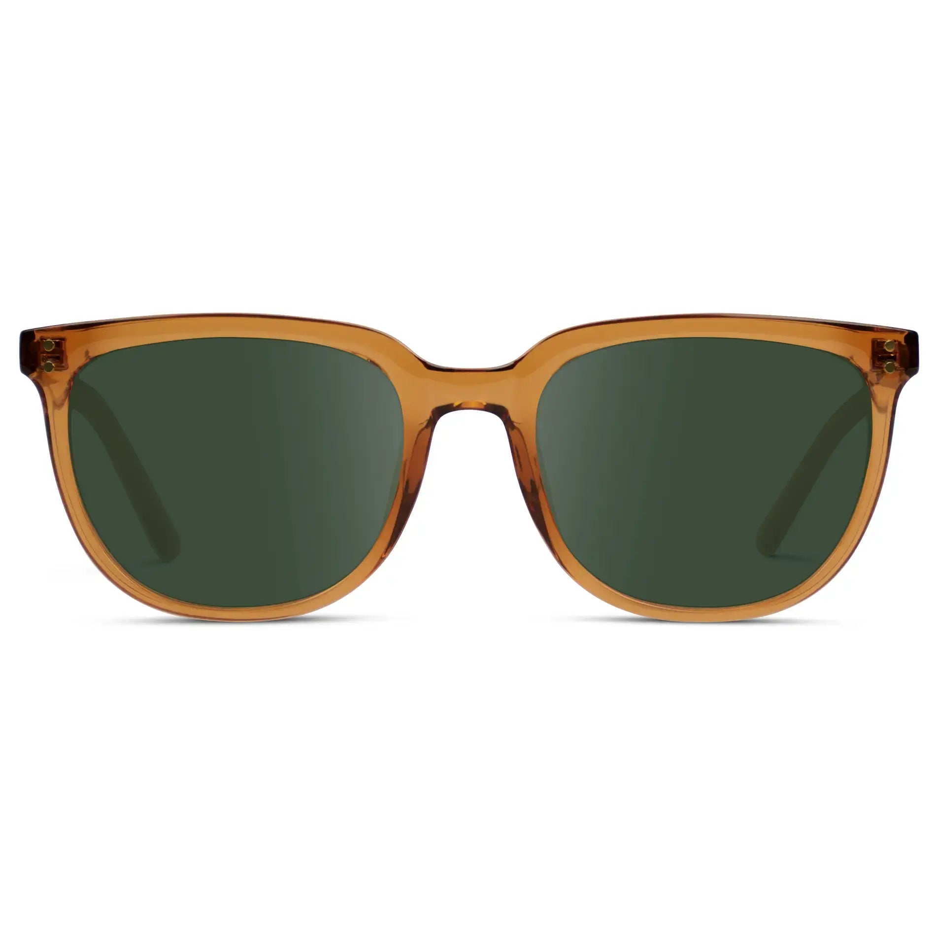 Crystal Brown / G15 || Men's Square Prescription Sunglasses with Crystal Brown  Frame and Green Lenses on a white background