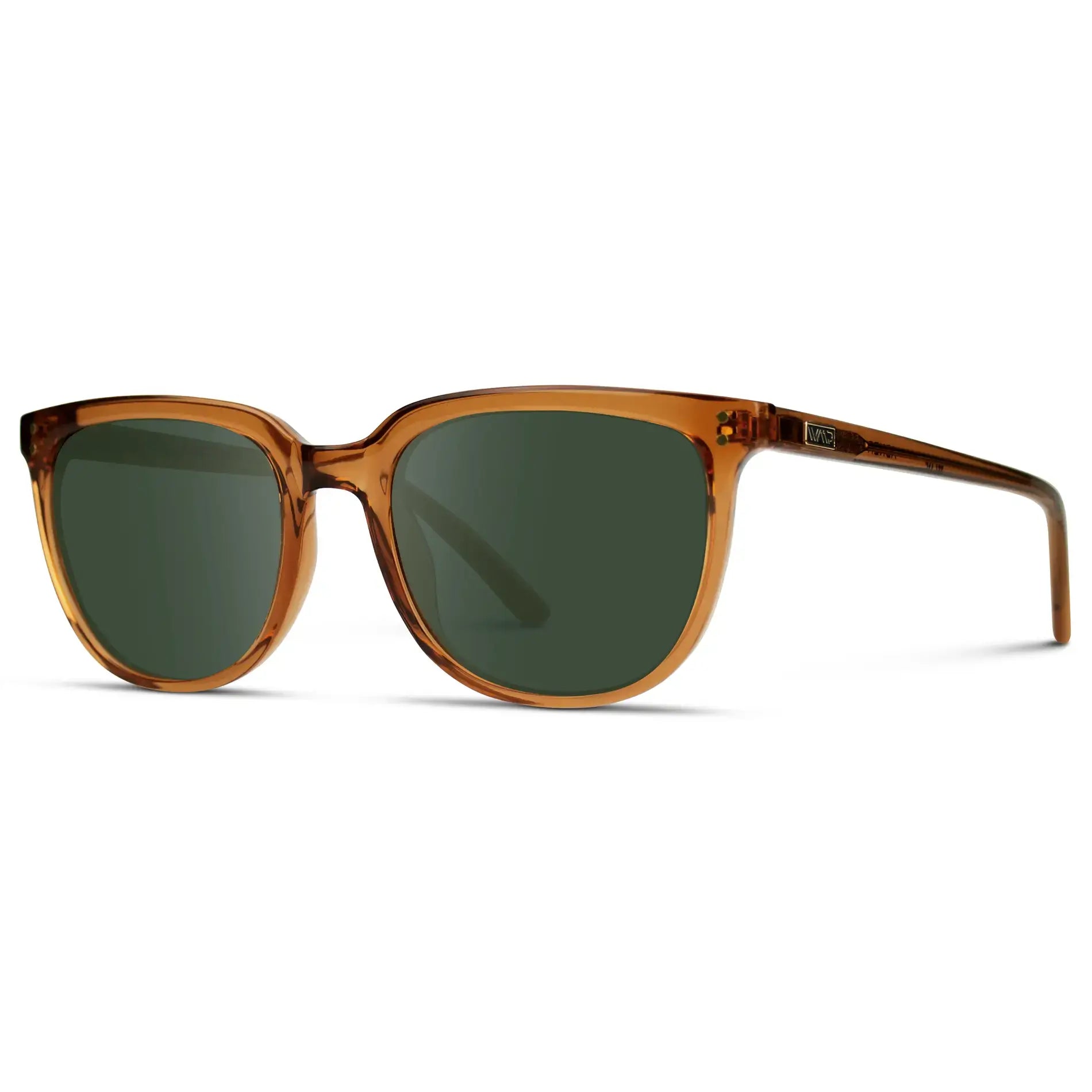 Crystal Brown / G15 || Side view of Men's Square Prescription Sunglasses with Crystal Brown  Frame and Green Lenses on a white background
