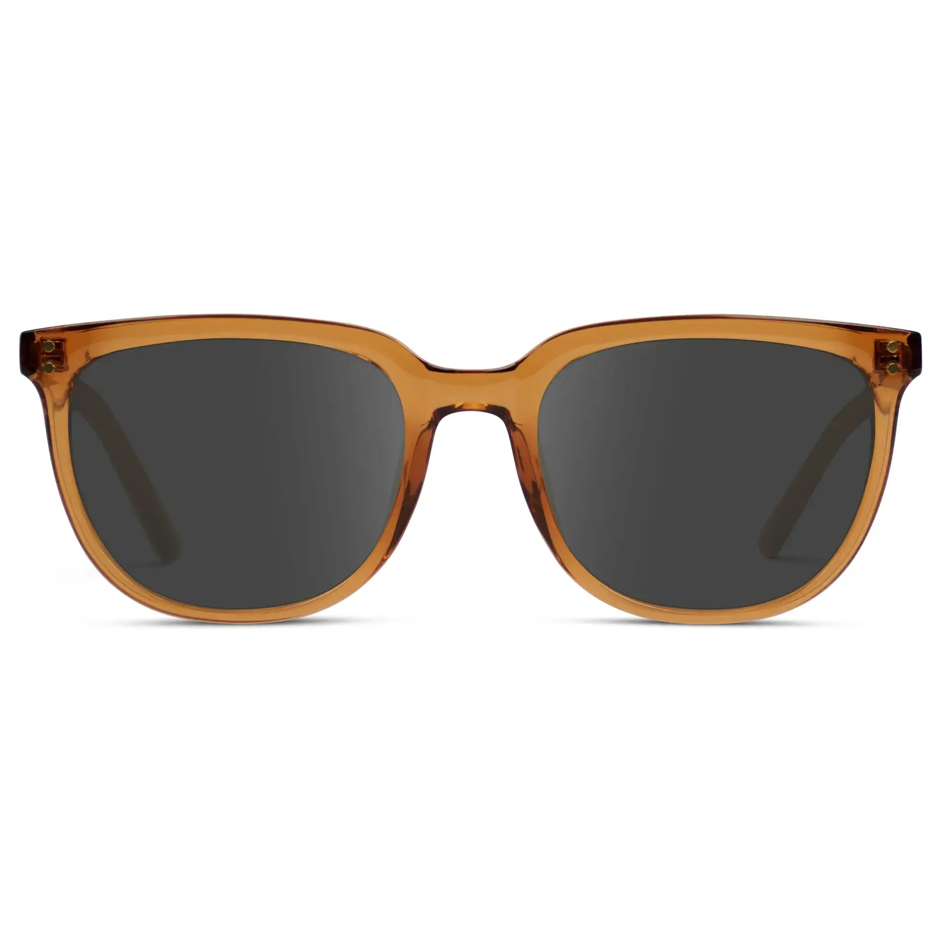 Crystal Brown / Grey || Men's Square Prescription Sunglasses with Crystal Brown Frame and Grey Lenses on a white background