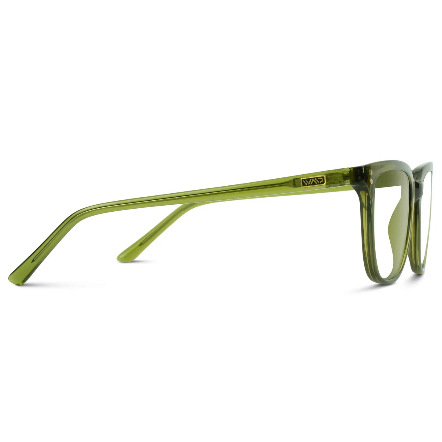 Crystal Saguaro Green || Temple view of Men's Square Eyeglasses with Crystal Saguaro Green Frame Glasses and Clear Prescription Lenses on a white background