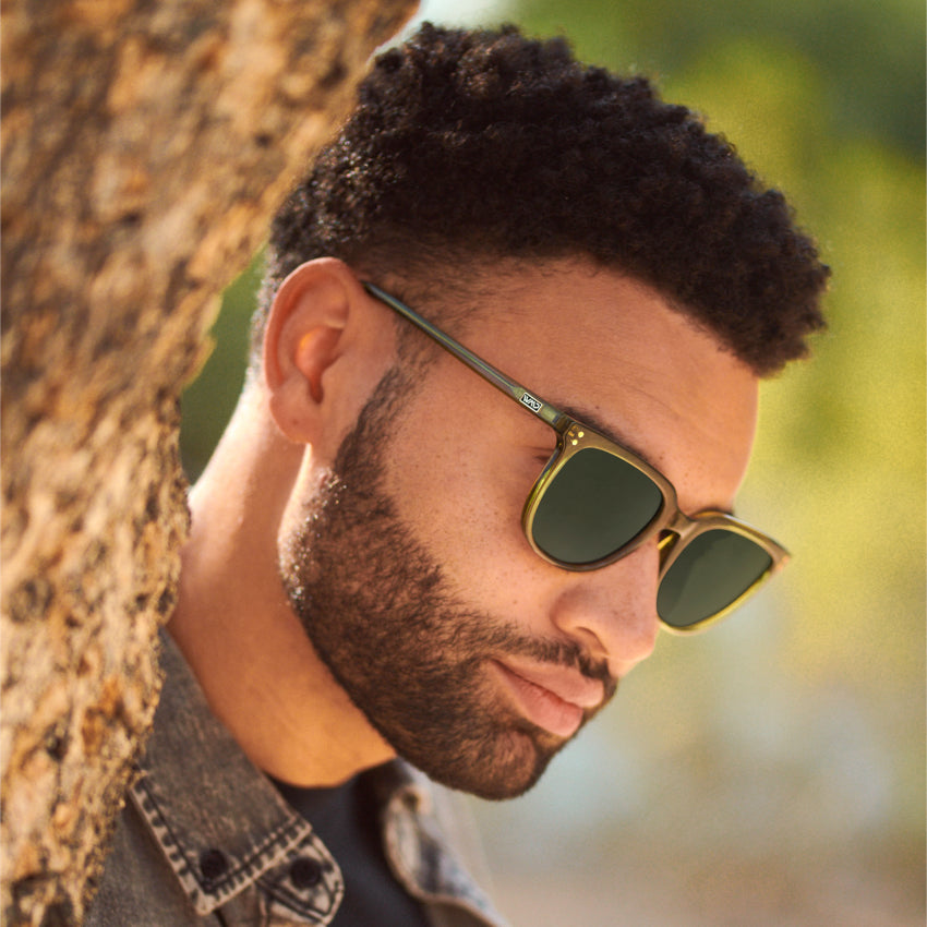 Crystal Saguaro Green / G15 Lens || Green Square Frame Sunglasses with Grey Prescription Lenses