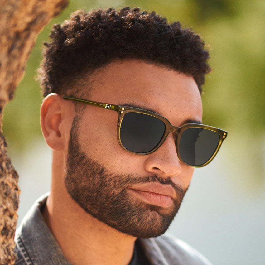 Crystal Saguaro Green / Grey Lens || Green Square Frame Sunglasses with Grey Prescription Lenses