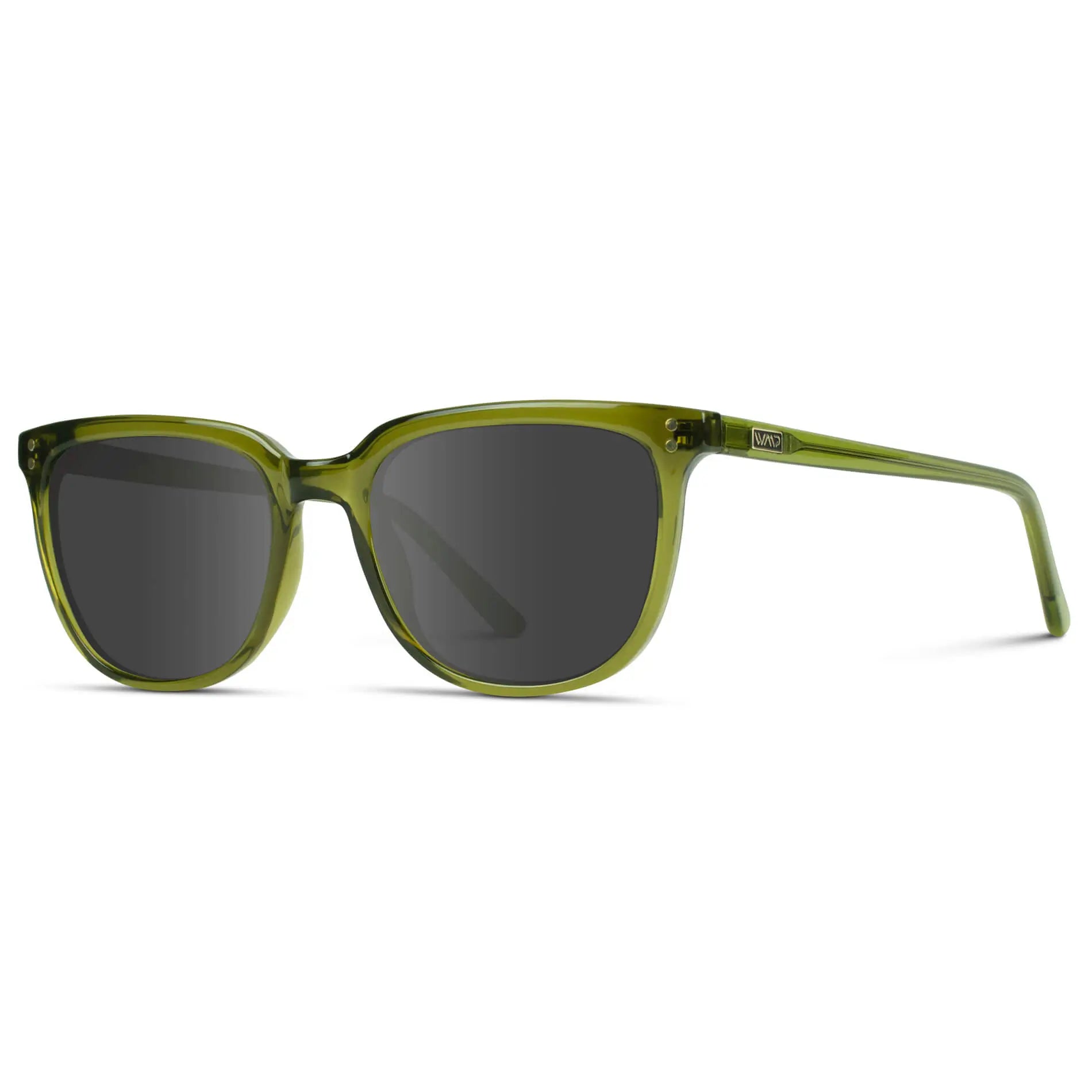 Crystal Saguaro Green / Grey || Side view of Men's Square Prescription Sunglasses with Crystal Saguaro Green Frame and Grey Lenses on a white background