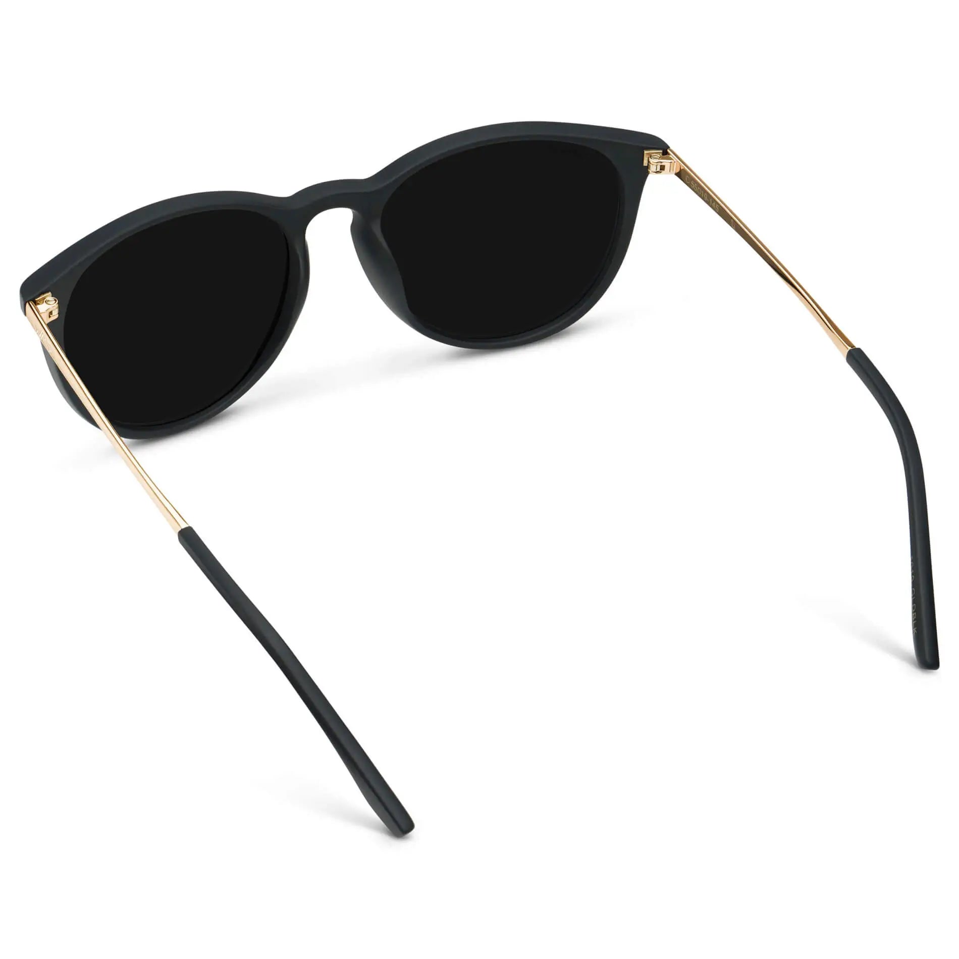 Gold / Black || Classic Round Frame Sunglasses with Black Frame and Black Polarized Lenses