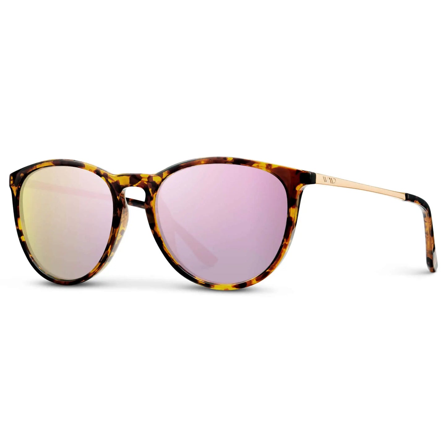 Brown Tortoise / Mirror Pink Lens || Classic Round Frame Sunglasses with Tortoise Frame and Mirror Pink Polarized Lenses