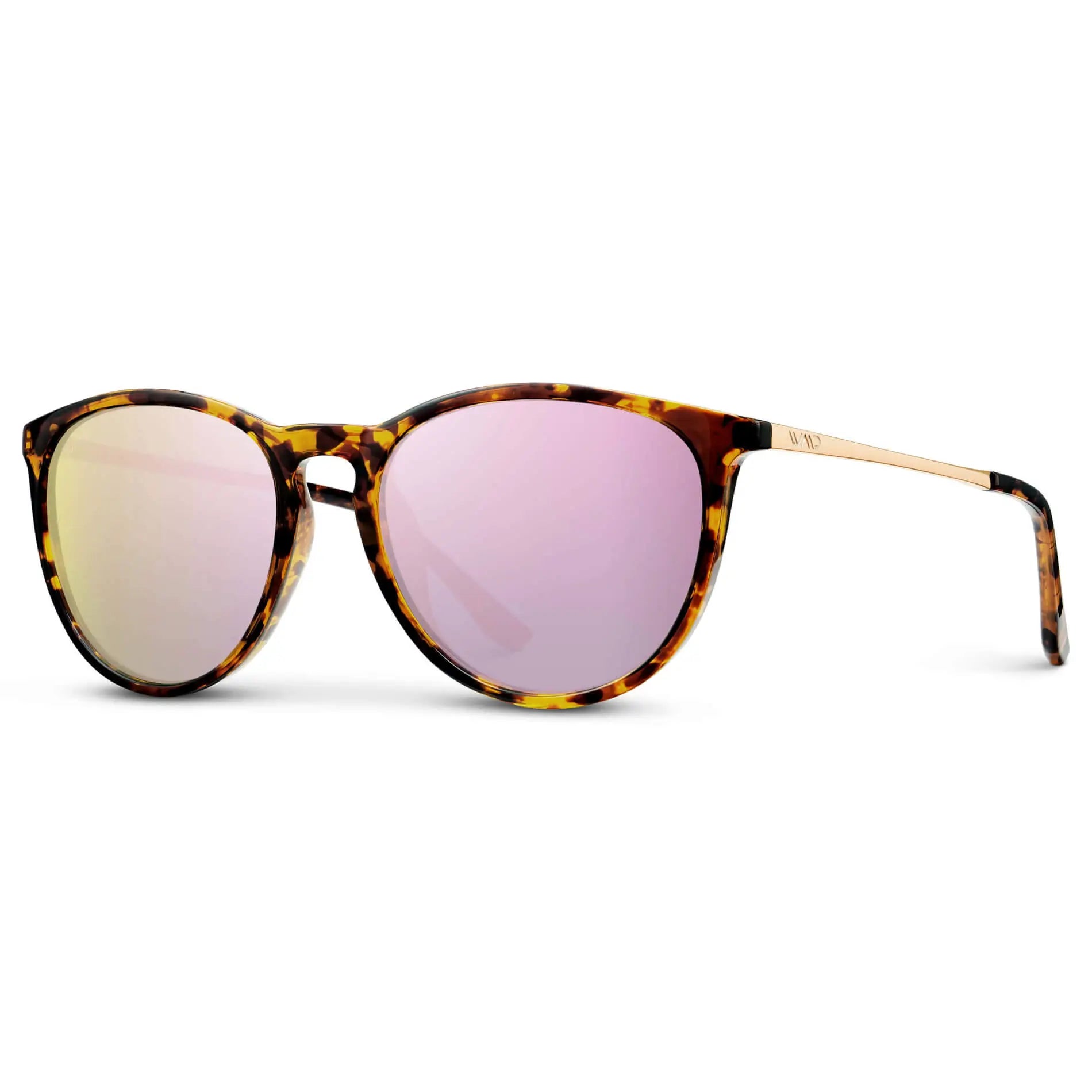 Brown Tortoise / Mirror Pink Lens || Classic Round Frame Sunglasses with Tortoise Frame and Mirror Pink Polarized Lenses