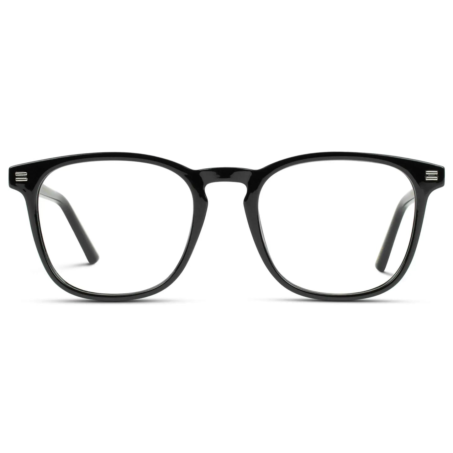 Black || Men's Square Prescription Glasses with Black Frame and Clear Lenses on a white background